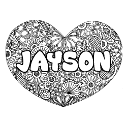 Coloring page first name JAYSON - Heart mandala background