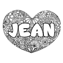 Coloring page first name JEAN - Heart mandala background