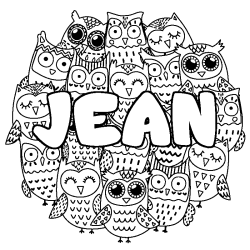 Coloring page first name JEAN - Owls background