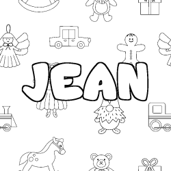 Coloring page first name JEAN - Toys background