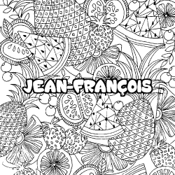 Coloring page first name JEAN-FRANÇOIS - Fruits mandala background