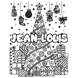 Coloring page first name JEAN-LOUIS - Christmas tree and presents background