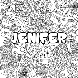 Coloring page first name JENIFER - Fruits mandala background