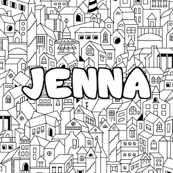 Coloring page first name JENNA - City background