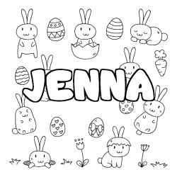 Coloring page first name JENNA - Easter background