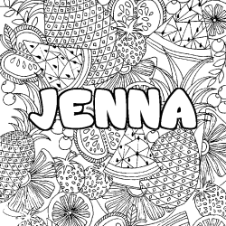 Coloring page first name JENNA - Fruits mandala background