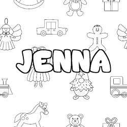 Coloring page first name JENNA - Toys background