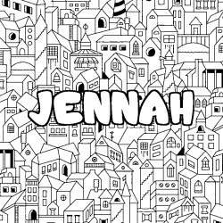 Coloring page first name JENNAH - City background