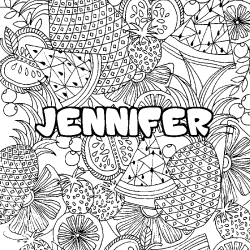 Coloring page first name JENNIFER - Fruits mandala background