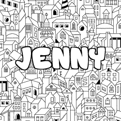 Coloring page first name JENNY - City background