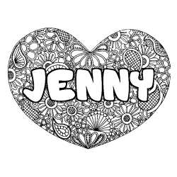Coloring page first name JENNY - Heart mandala background