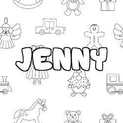 Coloring page first name JENNY - Toys background