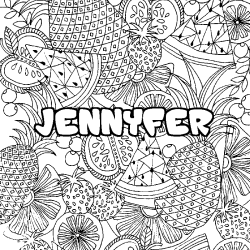 Coloring page first name JENNYFER - Fruits mandala background