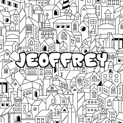 Coloring page first name JEOFFREY - City background