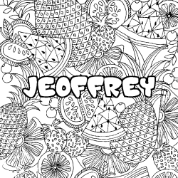 Coloring page first name JEOFFREY - Fruits mandala background