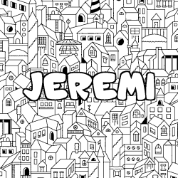 Coloring page first name JEREMI - City background