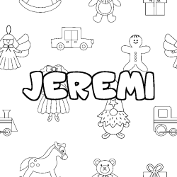 Coloring page first name JEREMI - Toys background