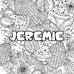 Coloring page first name JEREMIE - Fruits mandala background