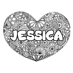 Coloring page first name JESSICA - Heart mandala background