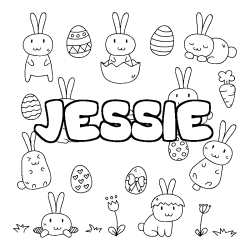 Coloring page first name JESSIE - Easter background
