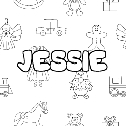 Coloring page first name JESSIE - Toys background