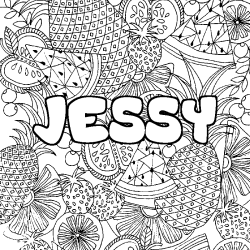 Coloring page first name JESSY - Fruits mandala background