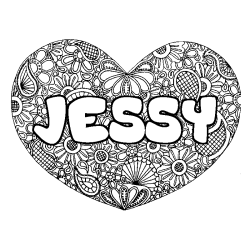 Coloring page first name JESSY - Heart mandala background