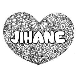 Coloring page first name JIHANE - Heart mandala background