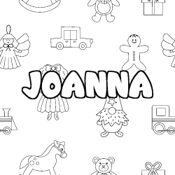 Coloring page first name JOANNA - Toys background