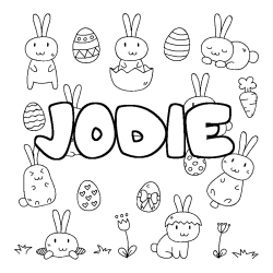 Coloring page first name JODIE - Easter background