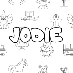 Coloring page first name JODIE - Toys background