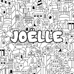 Coloring page first name JOËLLE - City background