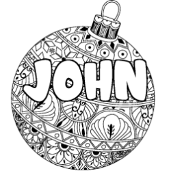 Coloring page first name JOHN - Christmas tree bulb background