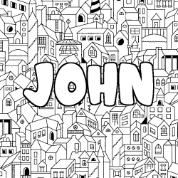 Coloring page first name JOHN - City background