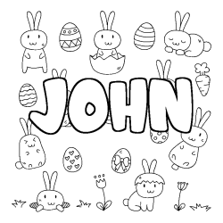 Coloring page first name JOHN - Easter background