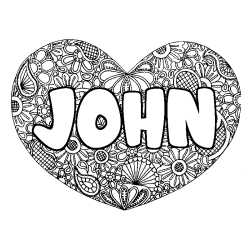 Coloring page first name JOHN - Heart mandala background