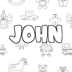 Coloring page first name JOHN - Toys background