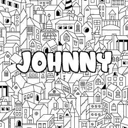 Coloring page first name JOHNNY - City background