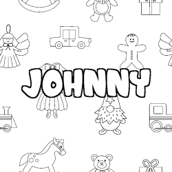 Coloring page first name JOHNNY - Toys background