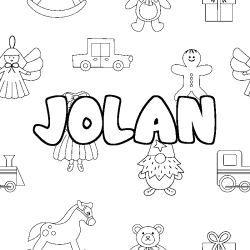 Coloring page first name JOLAN - Toys background