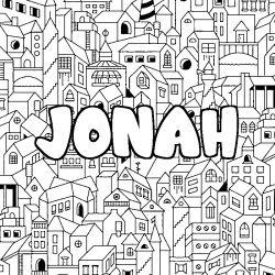 Coloring page first name JONAH - City background