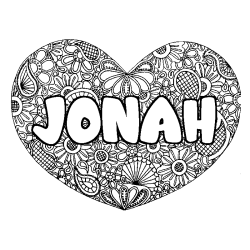 Coloring page first name JONAH - Heart mandala background