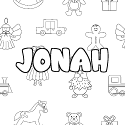 Coloring page first name JONAH - Toys background