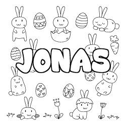 Coloring page first name JONAS - Easter background