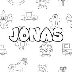 Coloring page first name JONAS - Toys background