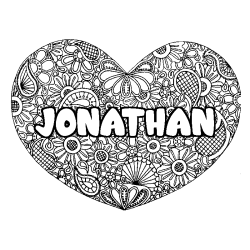 Coloring page first name JONATHAN - Heart mandala background