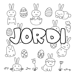 Coloring page first name JORDI - Easter background