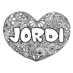 Coloring page first name JORDI - Heart mandala background