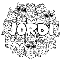 Coloring page first name JORDI - Owls background