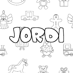 Coloring page first name JORDI - Toys background
